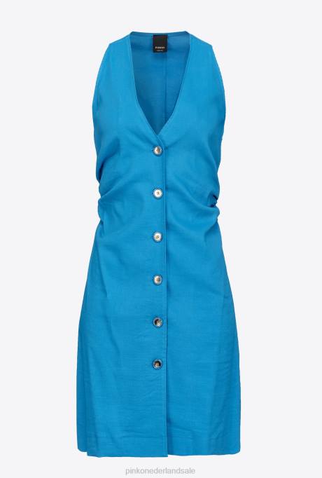 korte jurkjes | L48883 linnen jurk met knopen Pinko directeur blauw