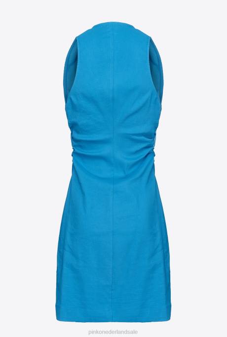 korte jurkjes | L48883 linnen jurk met knopen Pinko directeur blauw