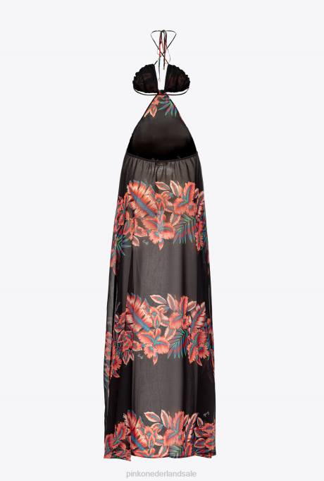 lange jurken | L488102 tropische voile jurk Pinko multi. rood Zwart