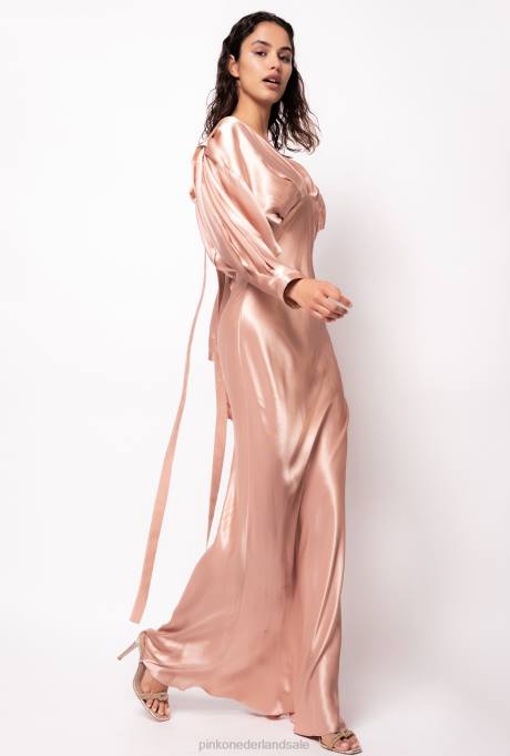 lange jurken | L488110 satijnen jurk met strik Pinko cameo roze