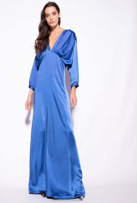 lange jurken | L488111 satijnen jurk met strik Pinko blauw