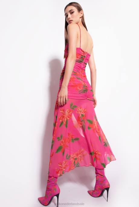 lange jurken | L488142 slimfit jurk met bloemenprint Pinko multi fuchsia/rood