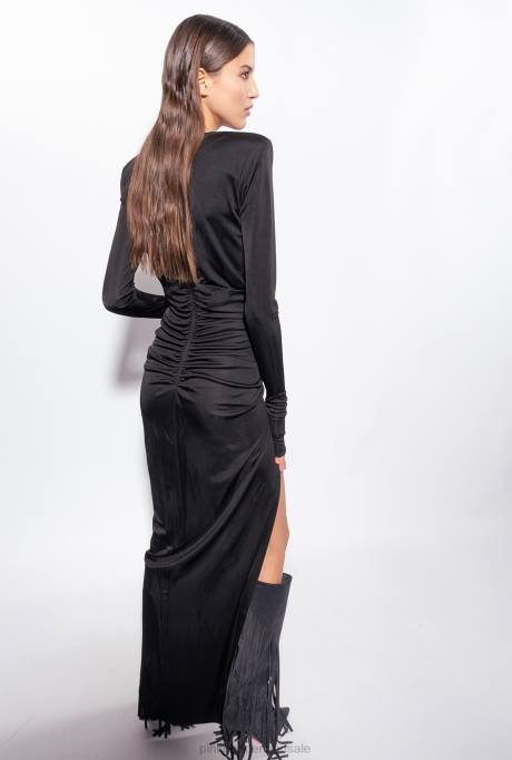 lange jurken | L488166 glanzende jurk met één schouder Pinko limousine zwart