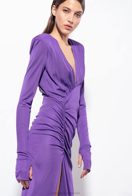 lange jurken | L488167 glanzende jurk met één schouder Pinko altviool paars