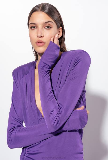 lange jurken | L488167 glanzende jurk met één schouder Pinko altviool paars