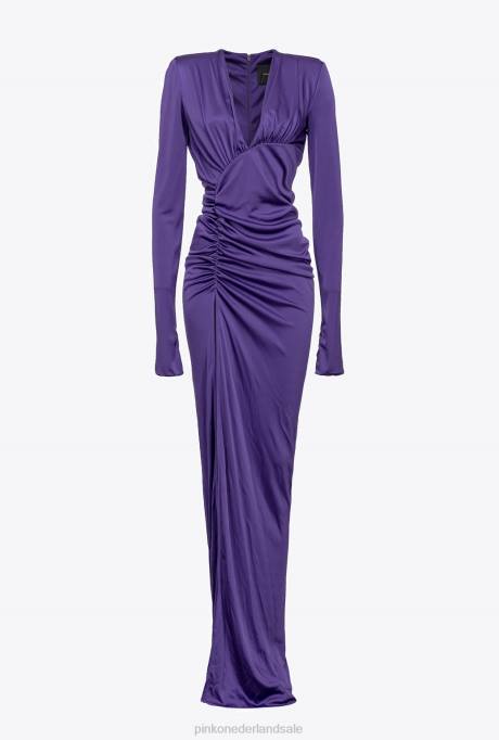 lange jurken | L488167 glanzende jurk met één schouder Pinko altviool paars
