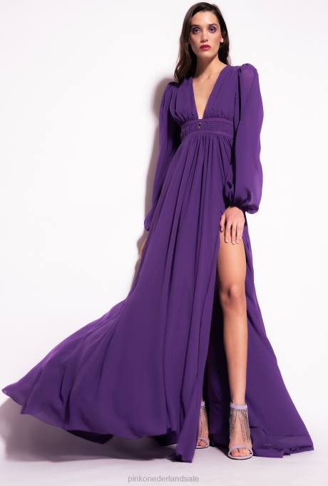 lange jurken | L488183 lange, elegante jurk van chiffon Pinko altviool paars