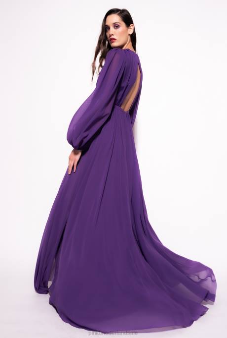 lange jurken | L488183 lange, elegante jurk van chiffon Pinko altviool paars