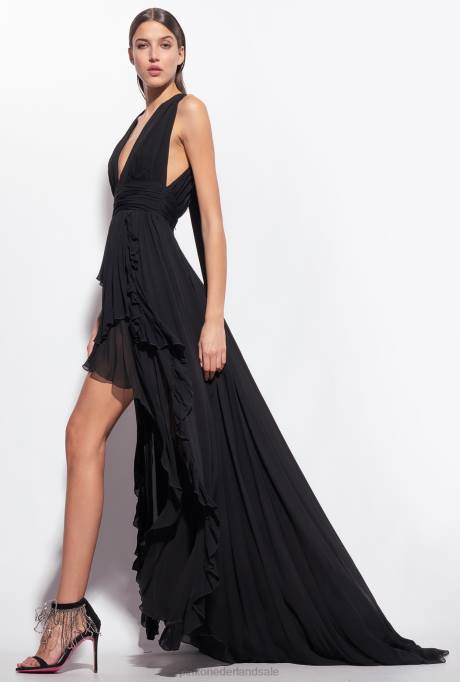 lange jurken | L488186 lange jurk met franjes Pinko limousine zwart