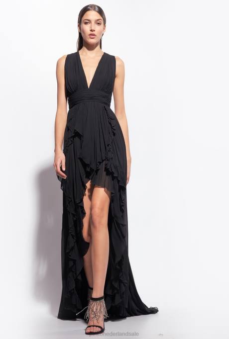 lange jurken | L488186 lange jurk met franjes Pinko limousine zwart