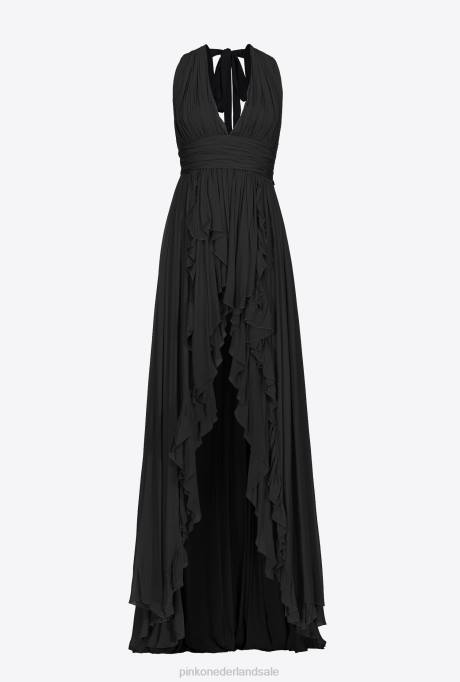 lange jurken | L488186 lange jurk met franjes Pinko limousine zwart
