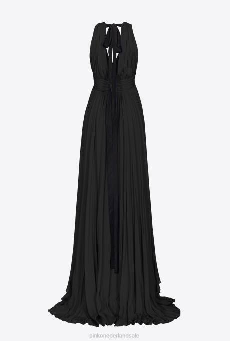 lange jurken | L488186 lange jurk met franjes Pinko limousine zwart