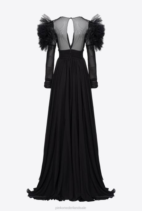 lange jurken | L488187 lange jurk van chiffon en tule Pinko limousine zwart
