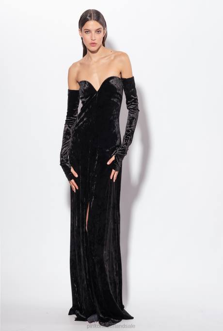 lange jurken | L488198 off-the-shoulder fluwelen jurk Pinko limousine zwart