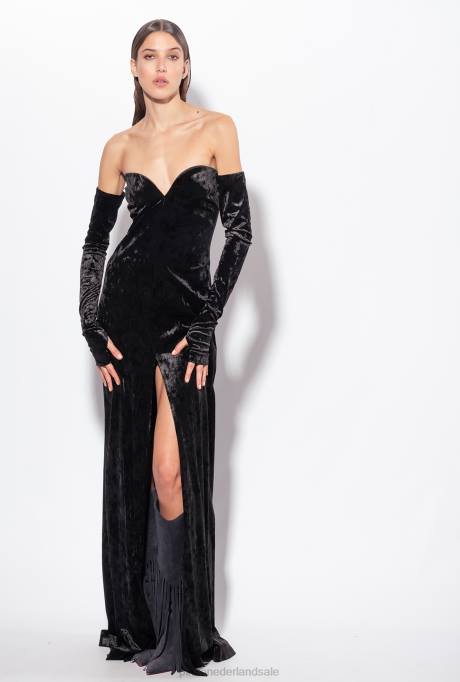 lange jurken | L488198 off-the-shoulder fluwelen jurk Pinko limousine zwart