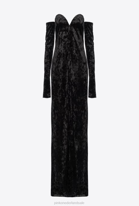 lange jurken | L488198 off-the-shoulder fluwelen jurk Pinko limousine zwart