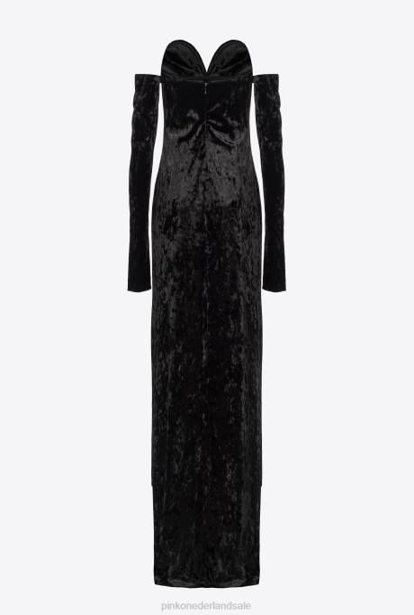 lange jurken | L488198 off-the-shoulder fluwelen jurk Pinko limousine zwart