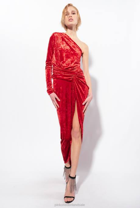 lange jurken | L488199 jurk van geplet fluweel met één schouder Pinko rio rood