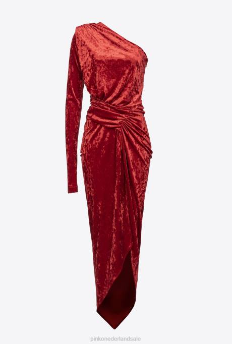 lange jurken | L488199 jurk van geplet fluweel met één schouder Pinko rio rood