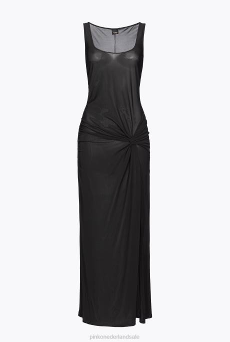 lange jurken | L4881 gedrapeerde jersey jurk met split Pinko limousine zwart