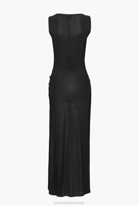 lange jurken | L4881 gedrapeerde jersey jurk met split Pinko limousine zwart