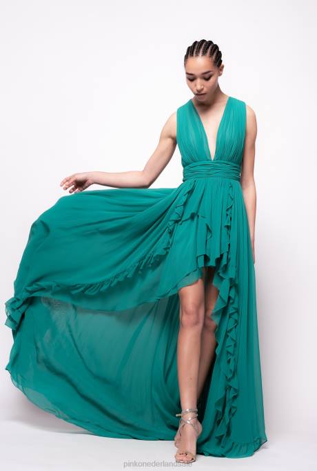 lange jurken | L488220 lange jurk met franjes Pinko rubberen karamel