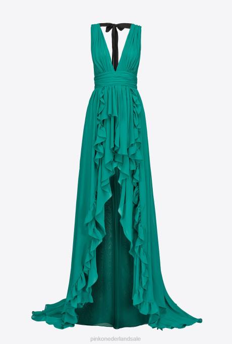 lange jurken | L488220 lange jurk met franjes Pinko rubberen karamel