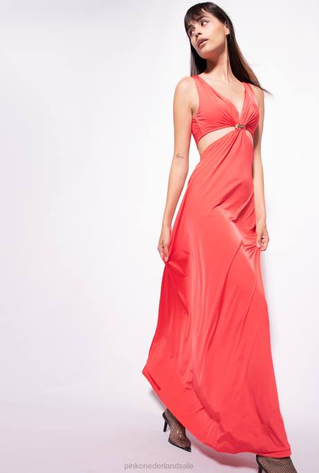 lange jurken | L48834 lange jurk met metalen detail Pinko klaproosrood