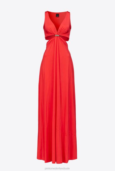 lange jurken | L48834 lange jurk met metalen detail Pinko klaproosrood