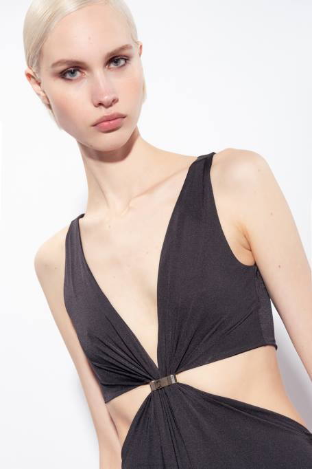 lange jurken | L48835 lange jurk met metalen detail Pinko limousine zwart