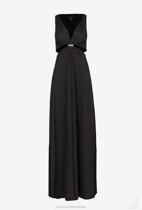 lange jurken | L48835 lange jurk met metalen detail Pinko limousine zwart