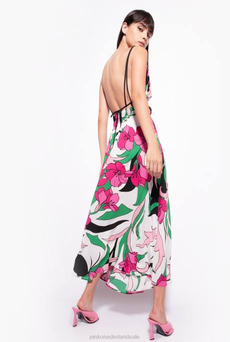 lange jurken | L48842 vloeiende jurk met bloemenprint Pinko multi zwart/fuchsia