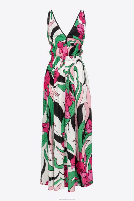 lange jurken | L48842 vloeiende jurk met bloemenprint Pinko multi zwart/fuchsia