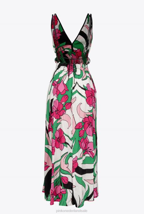 lange jurken | L48842 vloeiende jurk met bloemenprint Pinko multi zwart/fuchsia