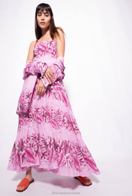 lange jurken | L48844 mousseline jurk met tropische print Pinko avond regen