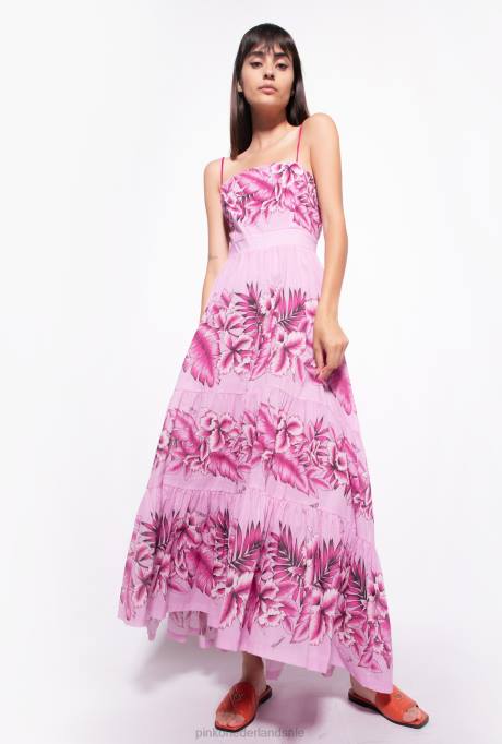 lange jurken | L48844 mousseline jurk met tropische print Pinko avond regen