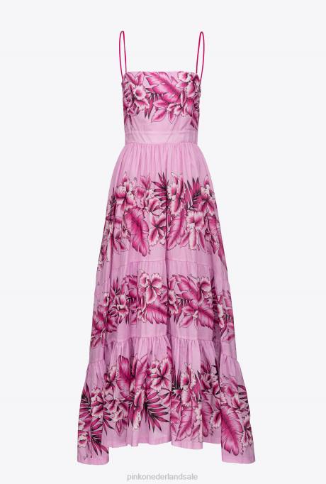 lange jurken | L48844 mousseline jurk met tropische print Pinko avond regen