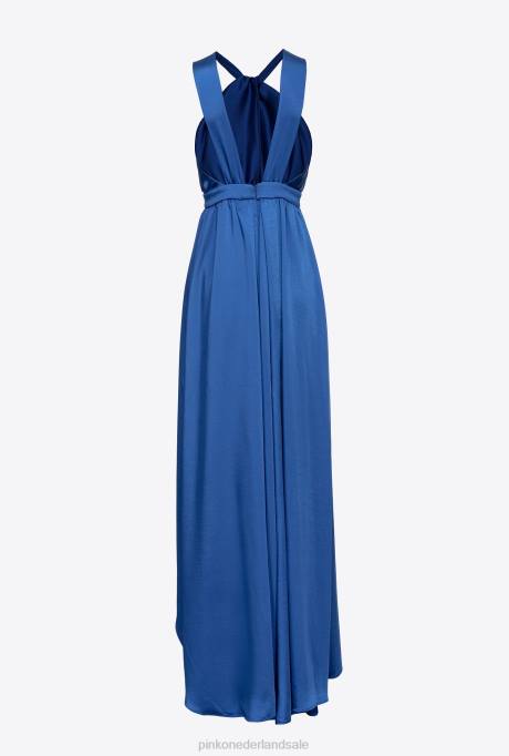 lange jurken | L48849 lange satijnen jurk met split Pinko blauw