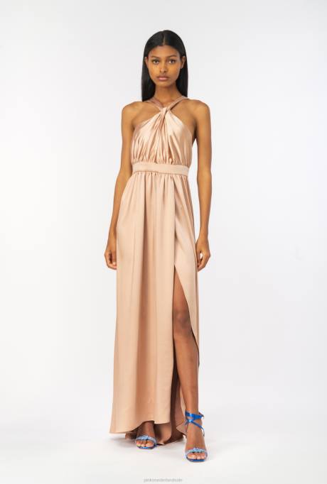 lange jurken | L48850 lange satijnen jurk met split Pinko cameo roze