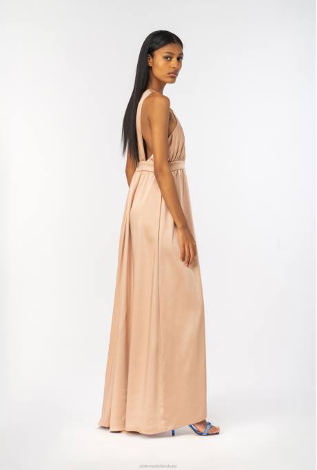 lange jurken | L48850 lange satijnen jurk met split Pinko cameo roze