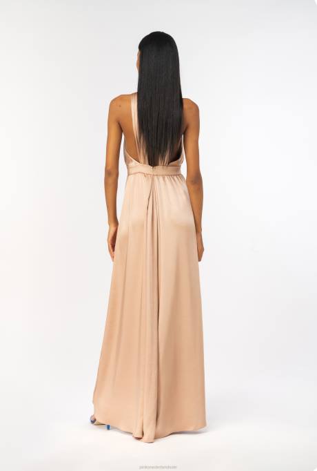 lange jurken | L48850 lange satijnen jurk met split Pinko cameo roze