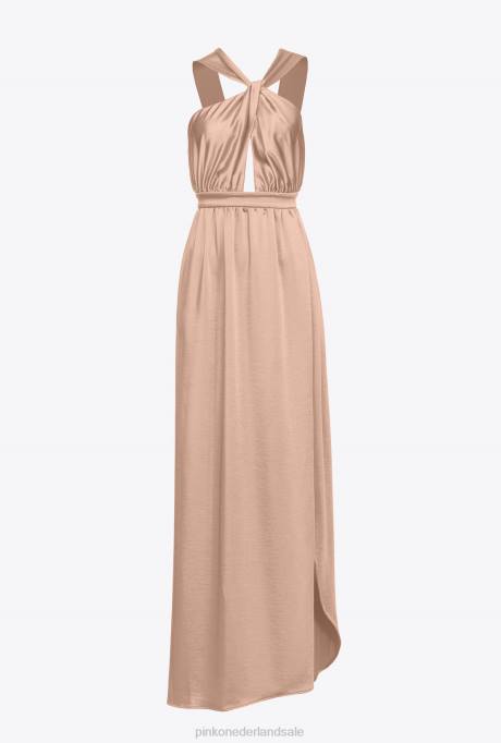 lange jurken | L48850 lange satijnen jurk met split Pinko cameo roze