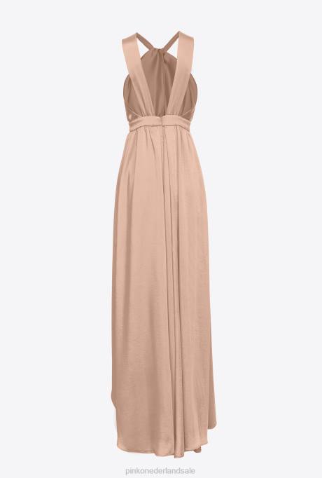 lange jurken | L48850 lange satijnen jurk met split Pinko cameo roze
