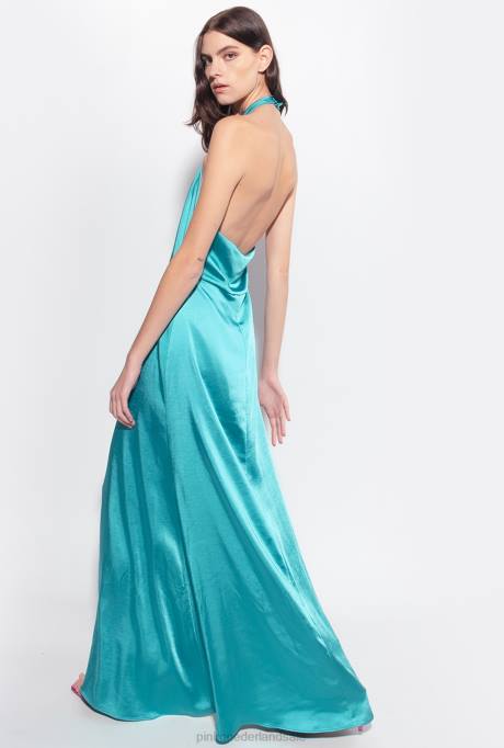 lange jurken | L48851 satijnen jurk met open rug Pinko blauw