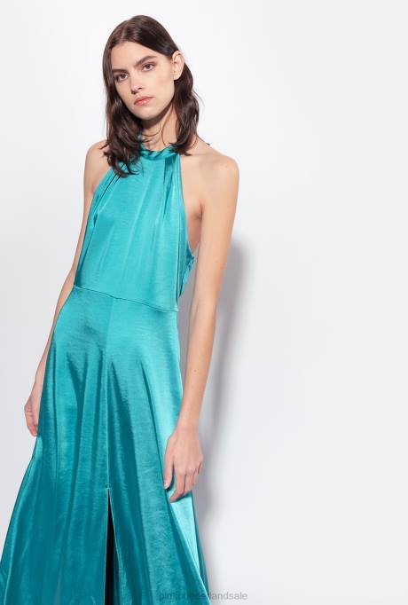 lange jurken | L48851 satijnen jurk met open rug Pinko blauw