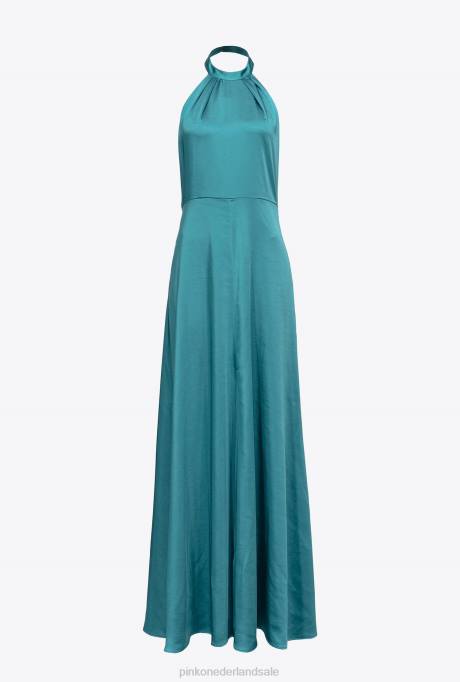 lange jurken | L48851 satijnen jurk met open rug Pinko blauw