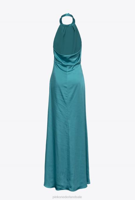 lange jurken | L48851 satijnen jurk met open rug Pinko blauw