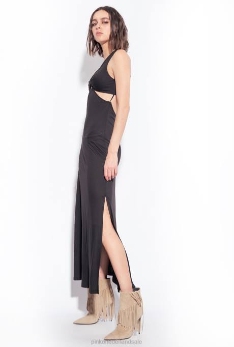 lange jurken | L4885 lange jurk met uitsnijding Pinko limousine zwart