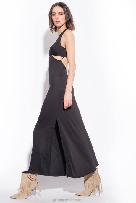 lange jurken | L4885 lange jurk met uitsnijding Pinko limousine zwart