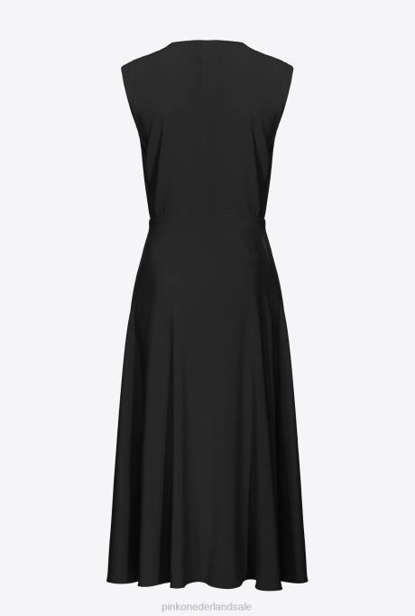 lange jurken | L48870 midi-jurk van stretchcrêpe Pinko limousine zwart